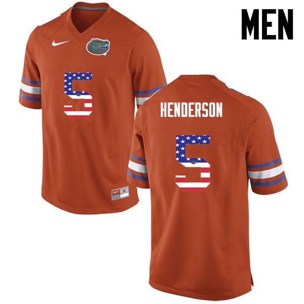 Florida Gators Men #5 CJ Henderson College Football Jersey USA Flag Fashion Orange